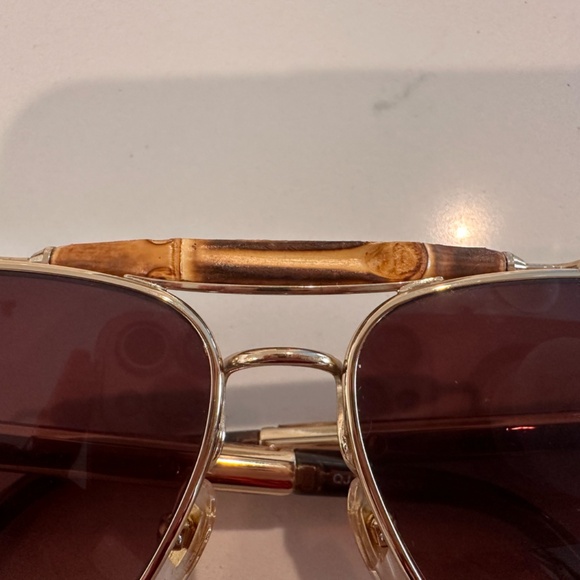 GUCCI Bamboo and Gold Aviator Sunglasses - Picture 5 of 11